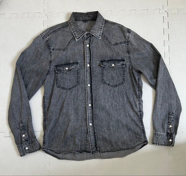 グレーシャツ L 検索アメカジ黒ブラックボタンシャツダメージ綿コットンcottonシュプリームステューシーリーバイスlee春夏薄手