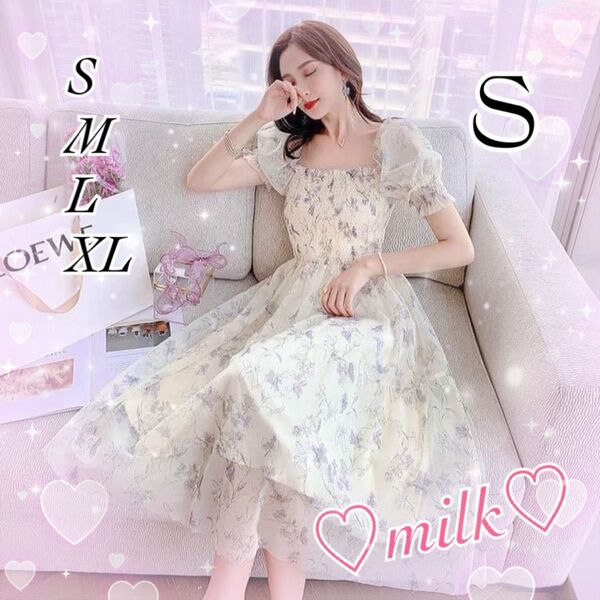 ワンピース 可愛い 花柄 綺麗 シフォン ドレス ホワイト レディース 半袖 白 結婚式 発表会 デート エレガント パーティー