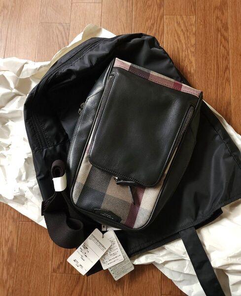 新品未使用 クレストブリッジ チェックコンビレザー ボディバッグ BLACK LABEL CRESTBRIDGE