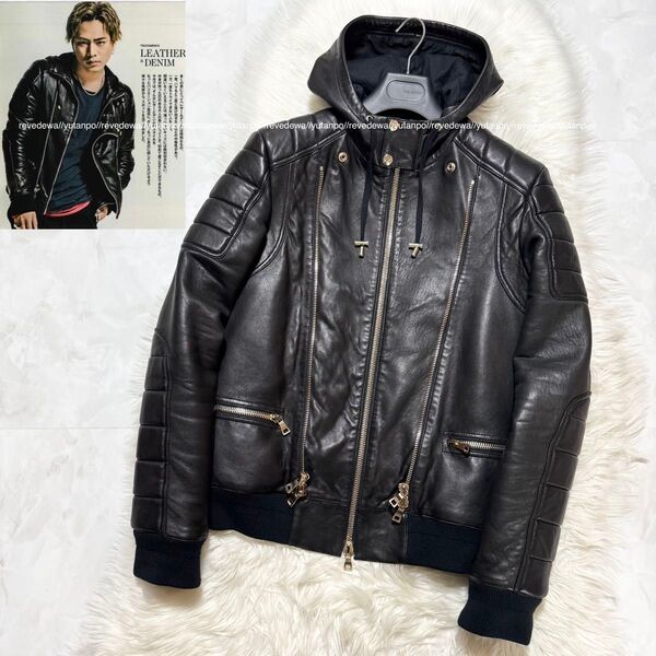 本物 雑誌掲載モデル 美品 バルマンオム キルティング切替 レザー ブルゾン ジャケット 48 黒 BALMAIN HOMME