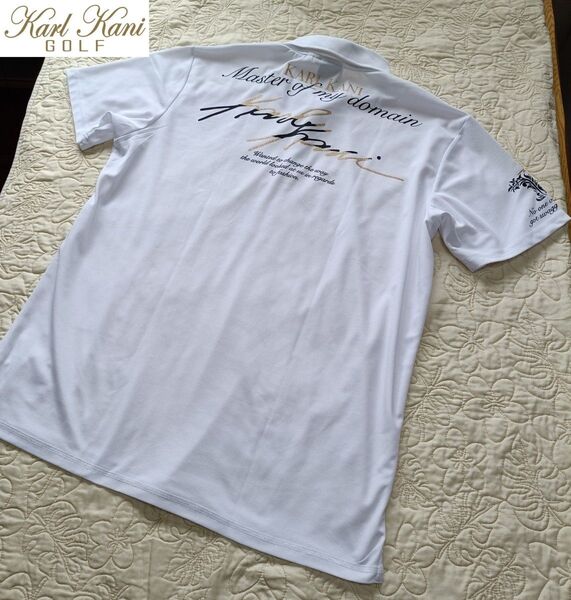 美品 Karl Kani カールカナイ 半袖ポロシャツ 2XL 接触冷感 急速速乾 UVカット プラチナゴールドロゴ