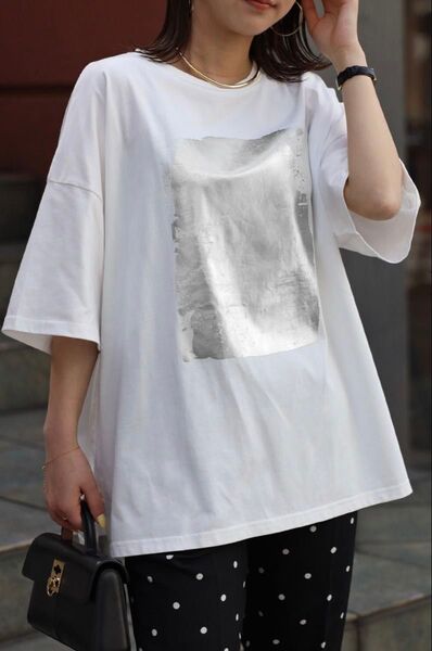ボンジュールサガン 箔プリントビッグシルエットTシャツ FREE ボンジュールサガン ホワイト
