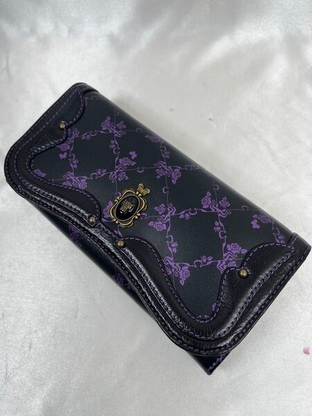 ANNA SUI アナスイ 長財布 がま口 ブラック×パープルたっぷり収納