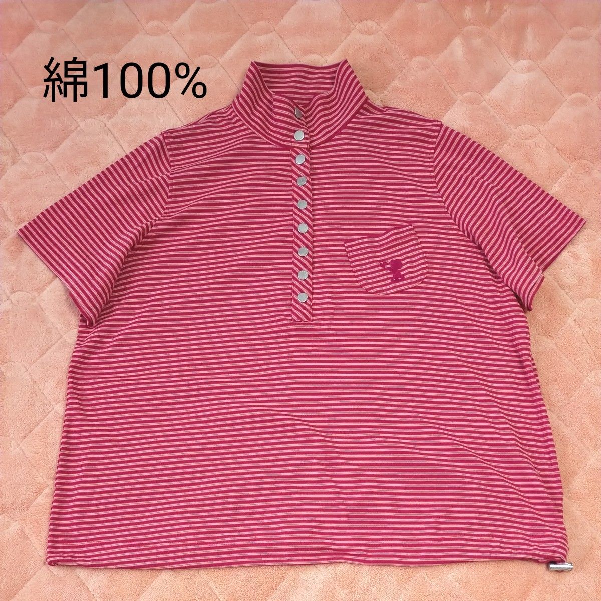 ポロシャツ ボーダー柄 レッド レディース フリーサイズ