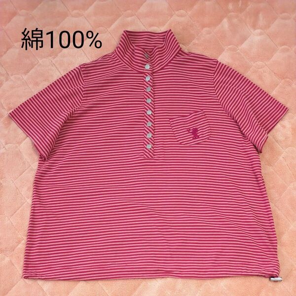 ポロシャツ ボーダー柄 レッド レディース フリーサイズ