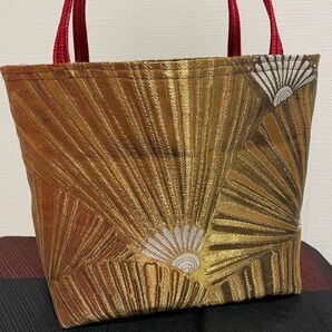 金箔高級袋帯リメイク ハンドメイド ちょこ持ちトート 波流 華 リバーシブル可能