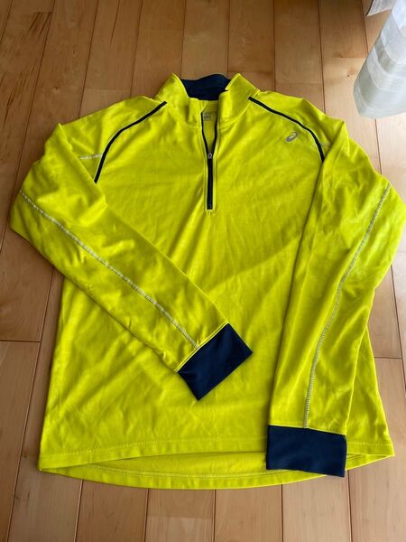 asics アシックス ハーフジップ 長袖シャツ 蛍光イエロー ランニング