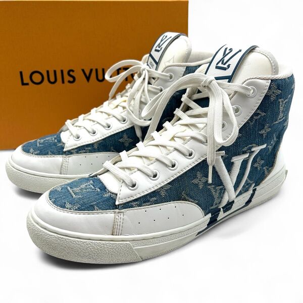 美品 ルイヴィトン LOUIS VUITTON チャーリーライン ハイカット スニーカー デニム モノグラム 26cm サイズ7