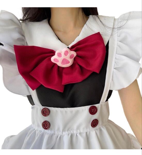 【新品】メイド服 カチューシャ 肉球 リボン エプロン Sサイズ ワンピース コスプレ 衣装 仮装