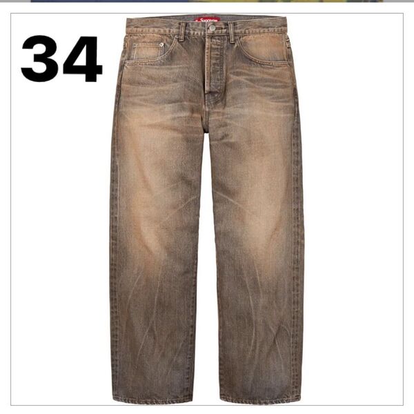 supreme Distressed Loose Fit Selvedge Jean Grey 34