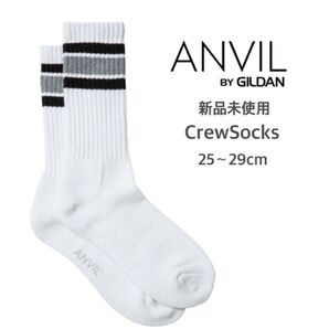 【アンビル】新品未使用 USコットン ライン クルーソックス ブラック×グレー 靴下 ANVIL AN500