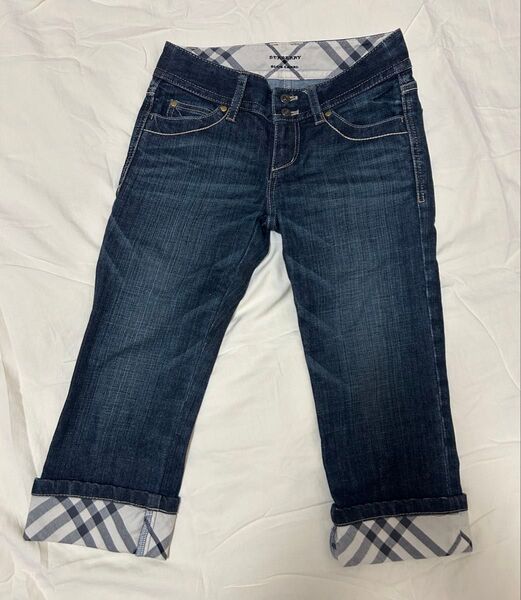【美品】BURBERRY LONDON BLUE LABEL クロップドデニム 23インチSサイズジーンズ
