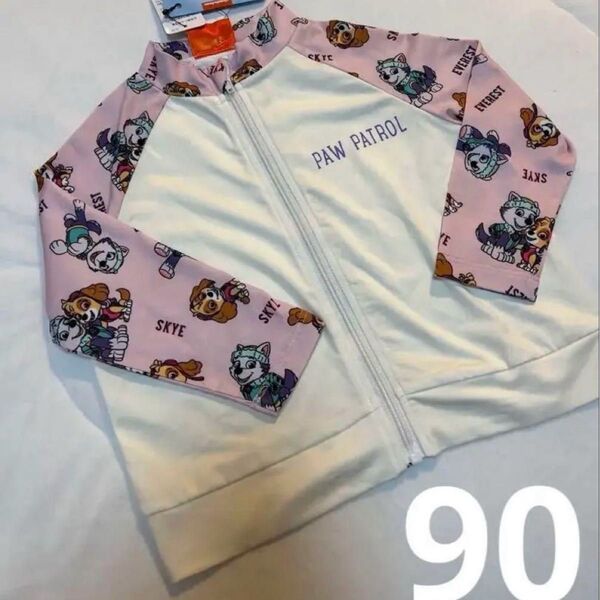 新品未使用 90 ラッシュガード パウパトロール パウパト 女の子 水着 スイムウエア スカイ ピンク バースデイ ベビー