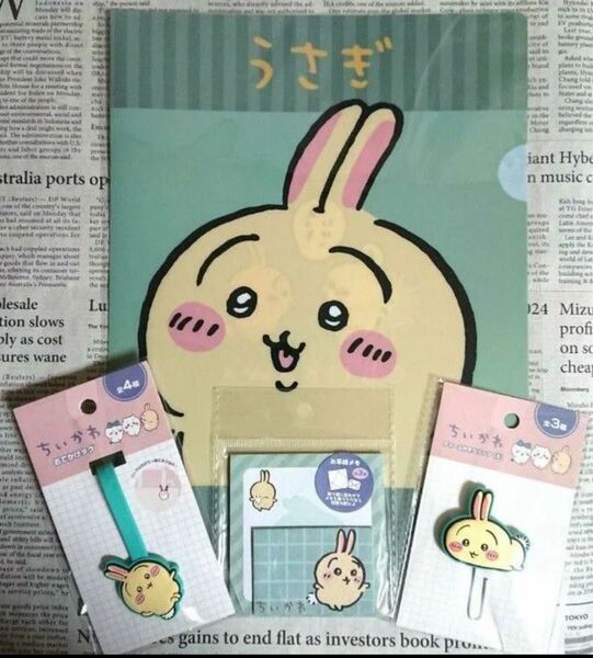 ちいかわ うさぎ☆4点セット(A4クリアファイル・おでかけタグ・チャーム付きクリップ・お手紙メモ)