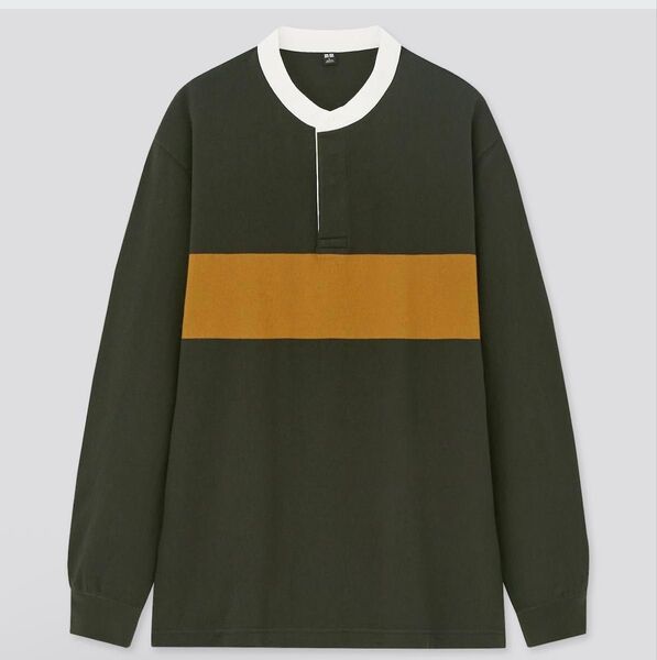UNIQLO ユニクロ スタンドカラーボーダーTシャツ 長袖 ダークグリーン カットソー ロンT ラガーシャツ XXL