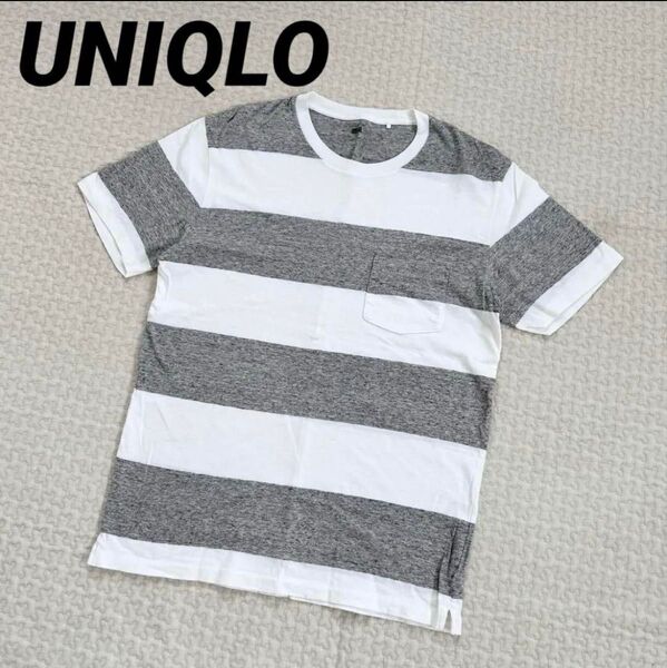 ユニクロ UNIQLO 半袖 ボーダーTシャツ グレー 白 ホワイト M カットソー トップス
