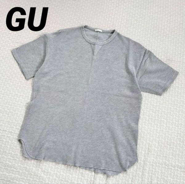 GU ジーユー 半袖 ワッフルTシャツ グレー メンズ M トップス 半袖Tシャツ
