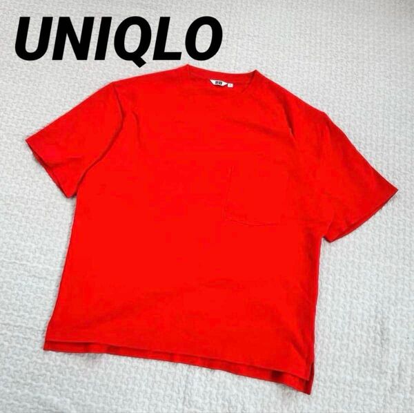 ユニクロ UNIQLO オーバーサイズクルーネックT 半袖 赤 XL Tシャツ トップス 胸ポケット
