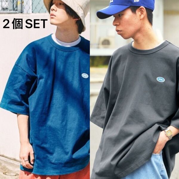 スポックストア メンズTシャツ 半袖 2枚セット スミクロ 青 まとめ売り L ビッグシルエット