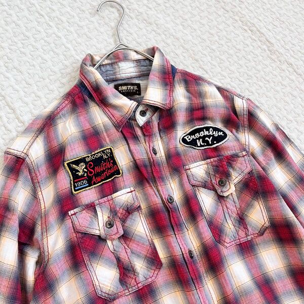 90s〜 SMITH'S AMERICAN オンブレチェックシャツ グランジ 赤 チェック シャツ ヴィンテージ L