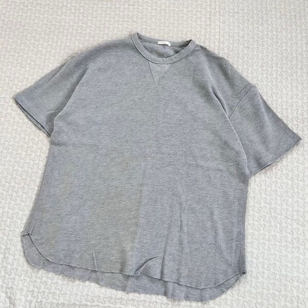 GU ジーユー 半袖 ワッフルTシャツ グレー メンズ M Tシャツ 半袖Tシャツ 無地 クルーネック