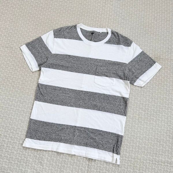 ユニクロ UNIQLO 半袖 ボーダーTシャツ グレー 白 ホワイト M カットソー トップス