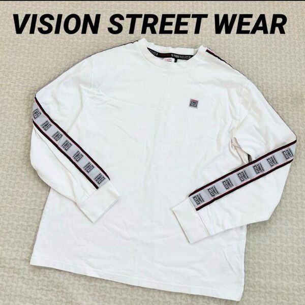 VISION STREET ビジョンストリート ロンT L 白 メンズ 袖ロゴ Tシャツ 長袖Tシャツ ストリートウェア