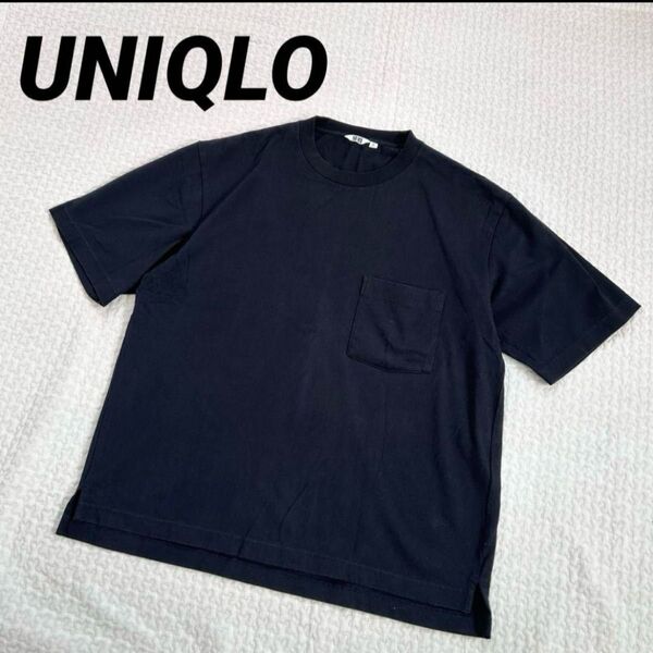 ユニクロ UNIQLO オーバーサイズクルーネックT 半袖 黒 XL Tシャツ クルーネック 半袖Tシャツ ポケット カットソー