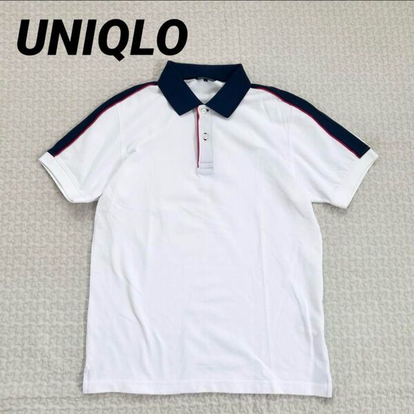 ユニクロ UNIQLO ポロシャツ L トリコロール 赤 白 ネイビー 肩ライン ホワイト 半袖 半袖ポロシャツ