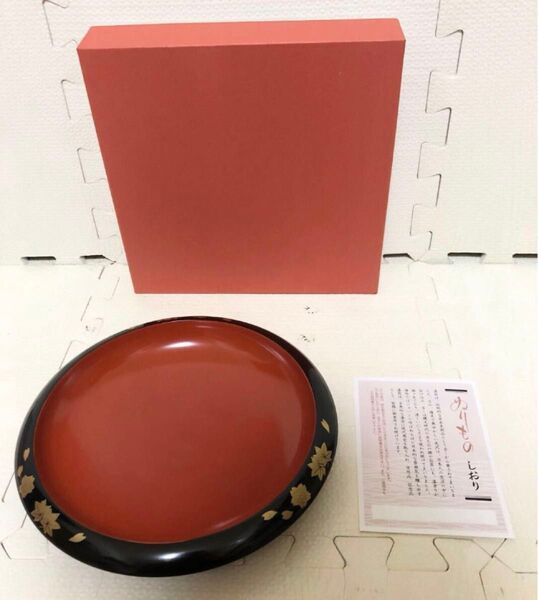 新品未使用品★ 漆芸 菓子鉢 菓子器 黒塗 朱塗 桜花 紅葉 木製 大谷祖廟 菓子盆 会津塗 昭和 レトロ 当時物 現状品