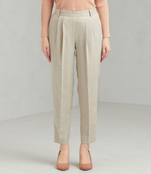 美品 green label relaxing リネンライク テーパード パンツ 44 XXL 3L 15~17号 スラックス