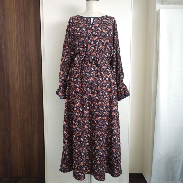 美品『URBAN RESEARCH』前後 2way 花柄 長袖 リボンベルト ワンピース アーバンリサーチ ウエストゴム ロング