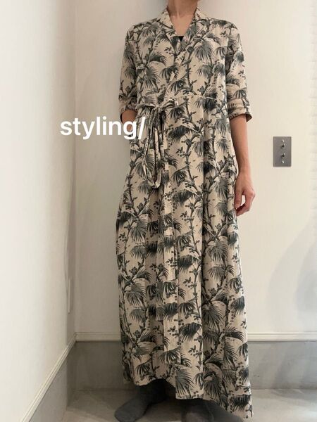 ケイシハラタ Styling カシュクールドレス ラップワンピース 総柄 パームツリー マキシワンピース スタイリング