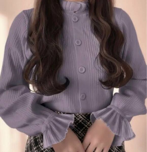 GRL グレイル 襟フリル袖ギャザーニット M ピンク