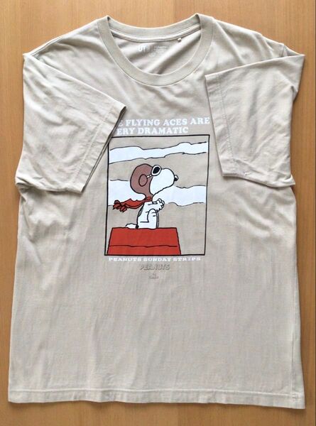 UNIQLO ユニクロ Tシャツ PEANUTS ピーナッツ SNOOPY スヌーピー フライングエース Lサイズ ベージュ