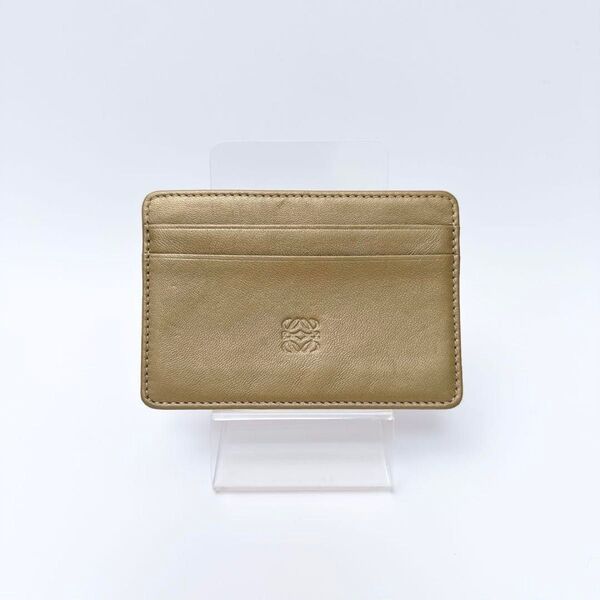 LOEWE ロエベ アナグラム レザー 定期入れ パスケース カードケース レディース メンズ ベージュ ゴールド