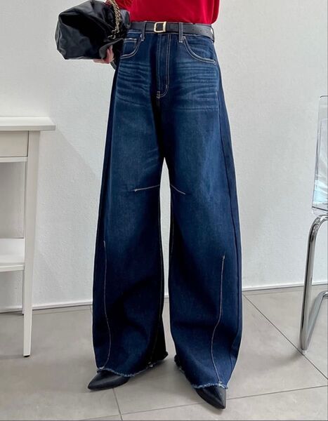 Re:EDIT リエディ 裾フリンジバレルレッグデニムパンツ レディース カーブパンツ 新品タグ付き