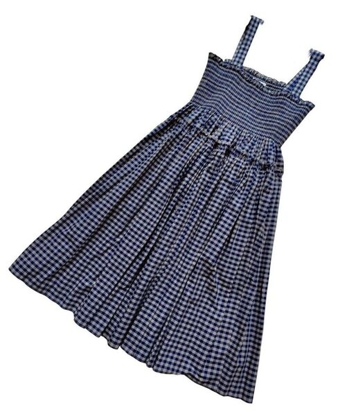 【Molly Goddard】ギンガムチェックドレスワンピース UK10 ブルー ベージュ ドレス ノースリーブ レディース