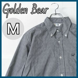 GoldenBear ボタンダウンチェックシャツ Mサイズ メンズ ブラック 熊 ゴールデンベアー 黒 長袖シャツ 羽織