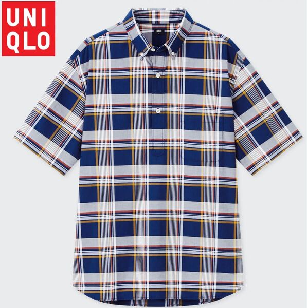 UNIQLOユニクロ エクストラファインコットンチェックプルオーバーシャツ(半袖)XLサイズ ボタンダウン