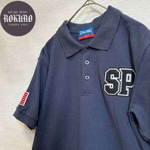 SPALDINGスポルディング装飾ワッペン半袖ポロシャツMサイズアメリカ国旗 鹿の子