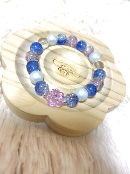 ハンドメイド ガラスビーズブレスレット ピンク×ブルー×ホワイト