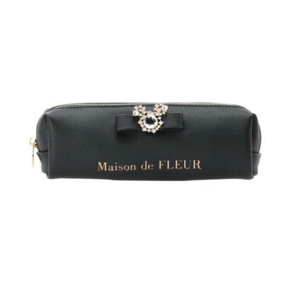 Maison de FLEUR ミッキービジュー合皮リボンペンポーチ 新品 ブラック