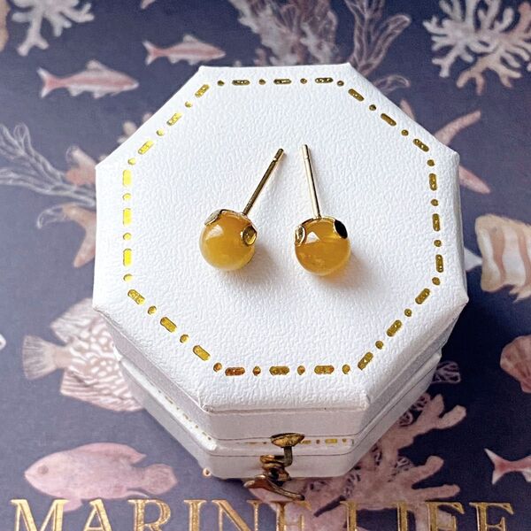 ゴールデンタイガーアイ 6mm 天然石 一粒ピアス サージカルステンレス