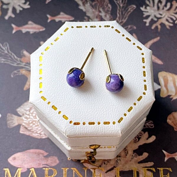 チャロアイト 約6mm 天然石 一粒ピアス サージカルステンレス