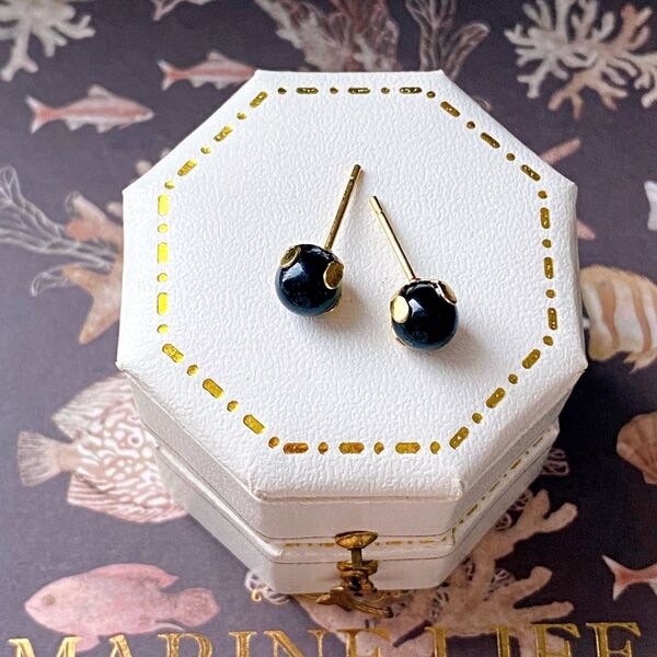 モリオン 6mm 天然石 一粒ピアス サージカルステンレス