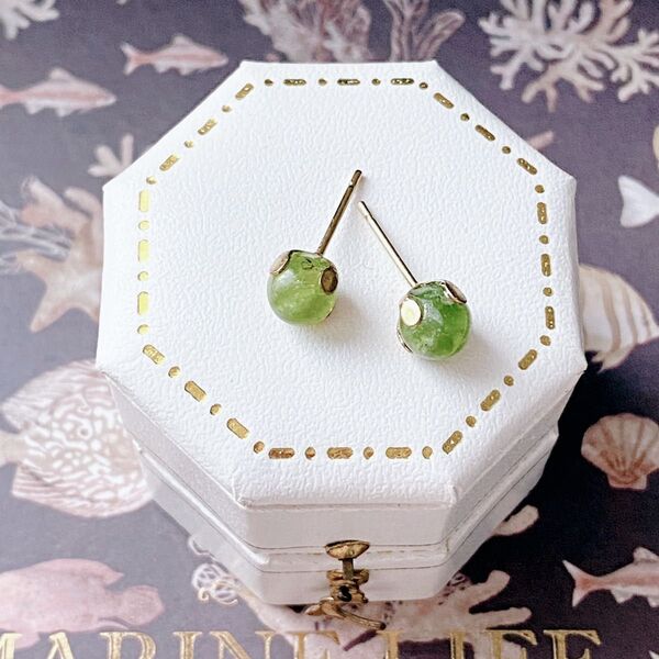 ペリドット 6mm 天然石 一粒ピアス サージカルステンレス