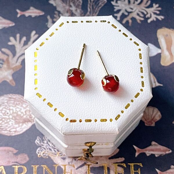 カーネリアン 6mm 天然石 一粒ピアス サージカルステンレス