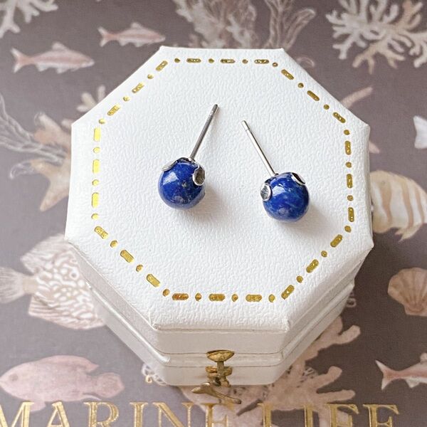 ラピスラズリ 6mm 天然石 一粒ピアス サージカルステンレス