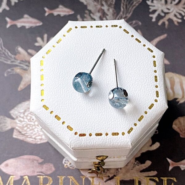 ブルーアクアオーラ 6mm 天然石 一粒ピアス サージカルステンレス